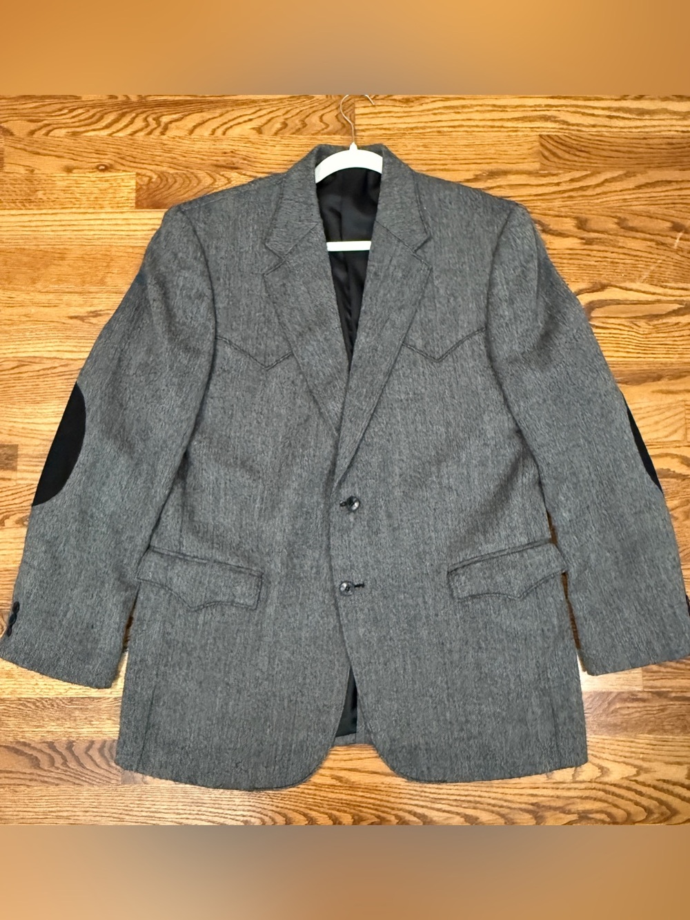 VTG Circle S Men 44L Western Blazer Grey Tweed Wool Sport Coat Elbow Patches EUC